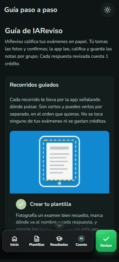 Guía paso a paso dentro de la app IAReviso