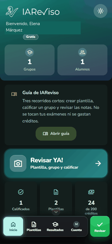 Pantalla de inicio de IAReviso en el teléfono